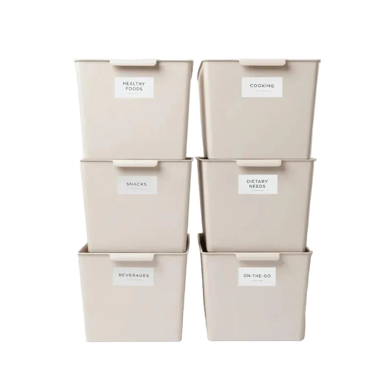 Beige Pantry Bins with Labels, Kitchen Organization